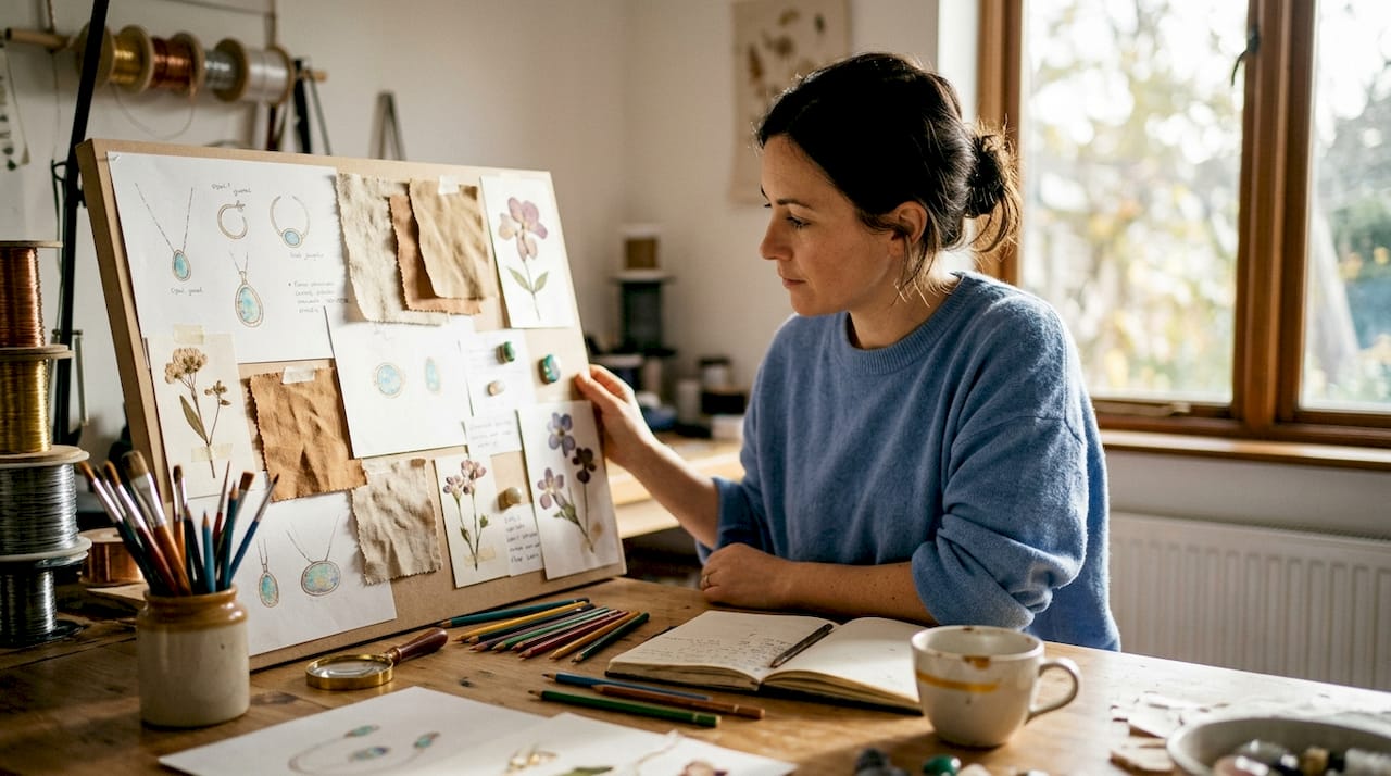 Designer studies creative jewelry mood board