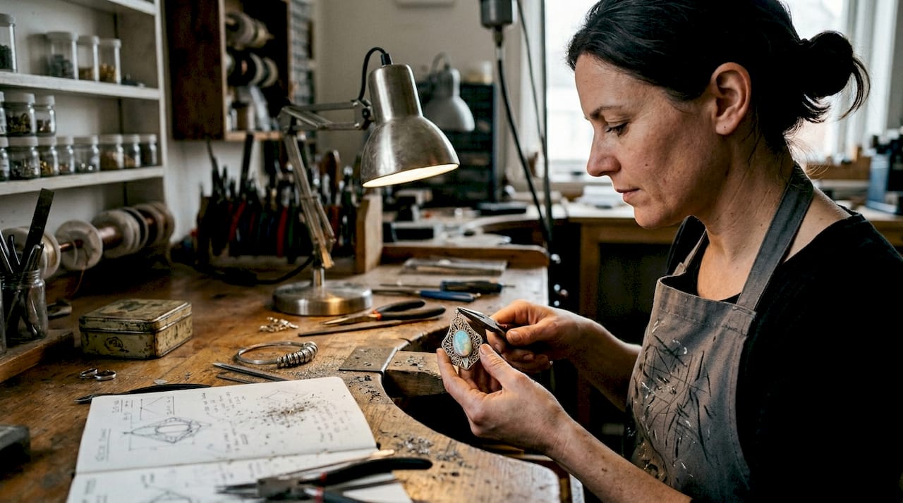 Jeweler crafting Art Deco opal pendant