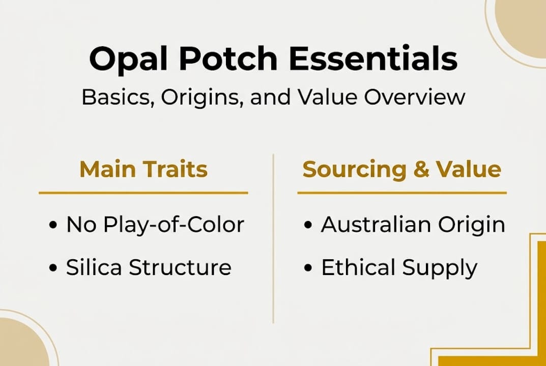 Infographic explaining opal potch traits and sourcing