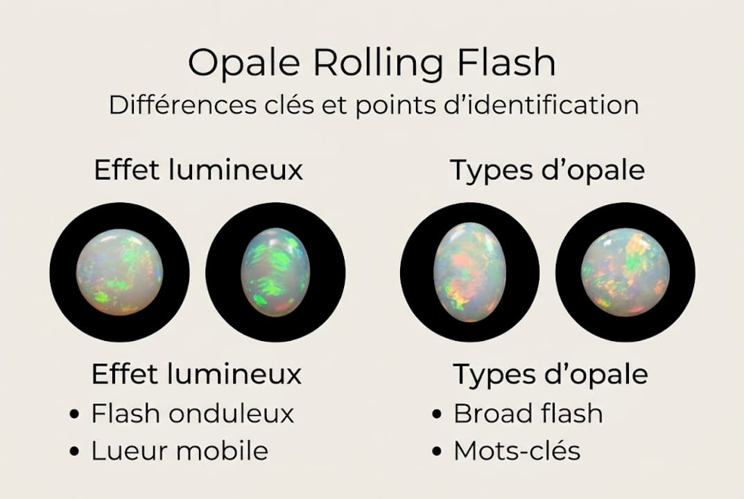 Infographie : comment reconnaître et différencier les diverses nuances d’opale à effet rolling flash