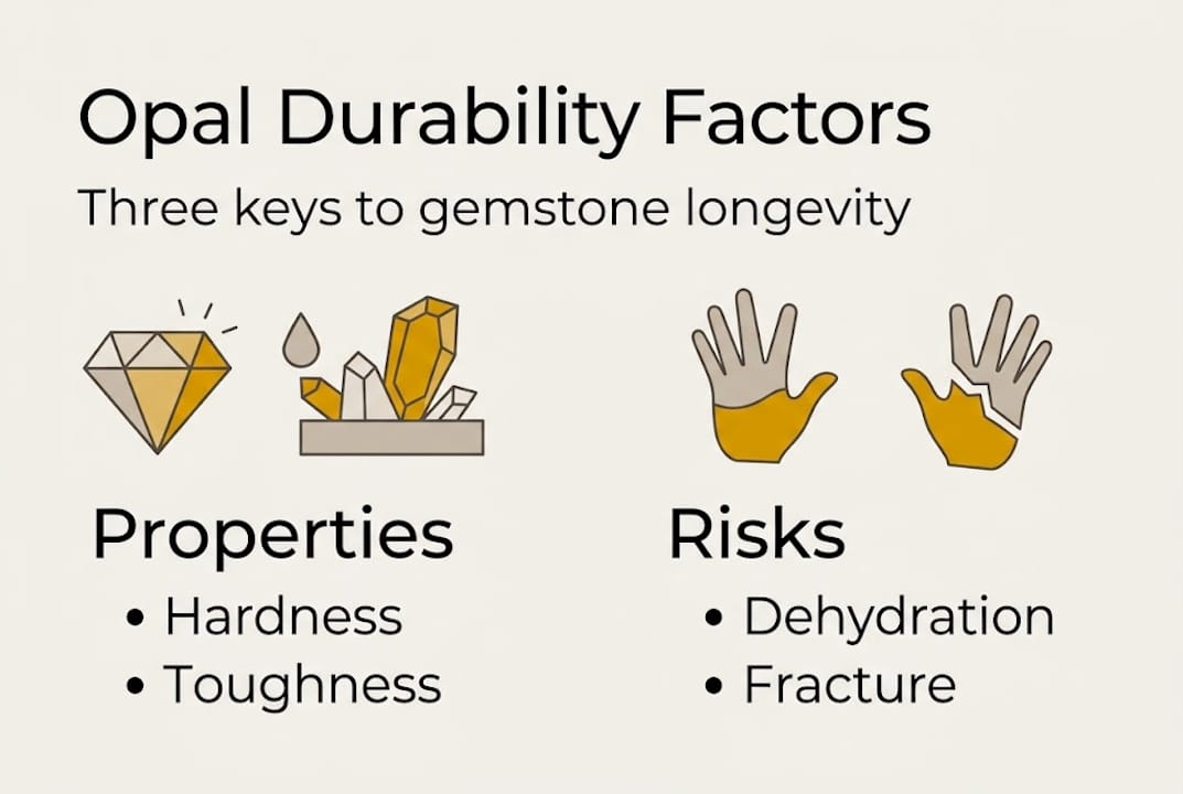 Infographic showing opal durability factors and risks