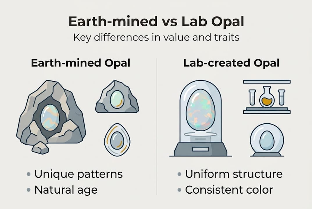 Infographic comparing earth-mined and lab-created opals