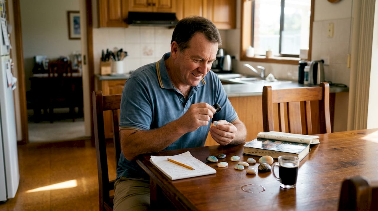 Gemstone collector assessing Australian opals