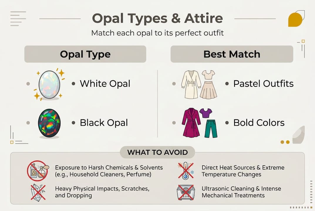 Infographic showing opal types and matching attire