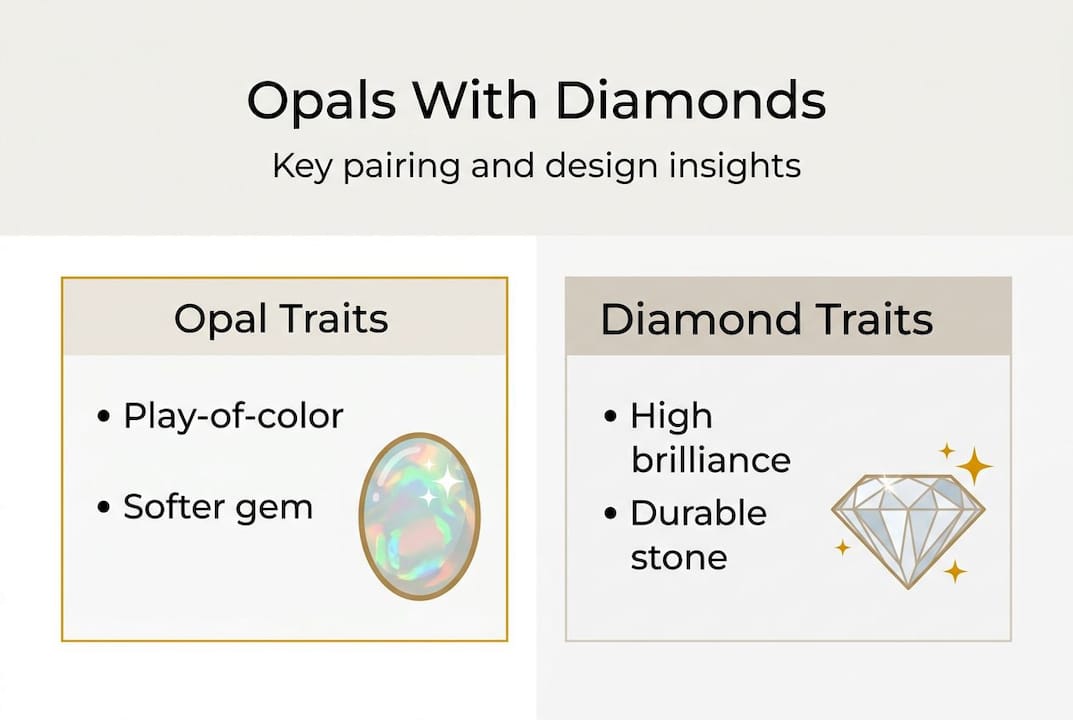 Infographic comparing opal and diamond jewelry pairing