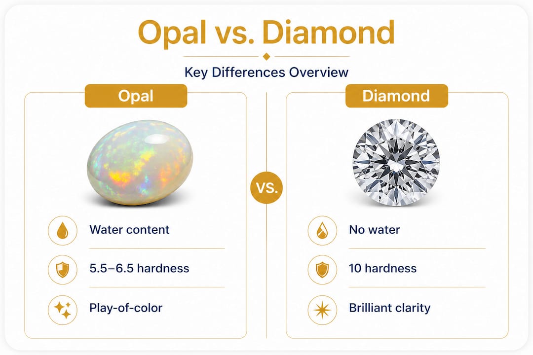 Infographic comparing opal and diamond characteristics
