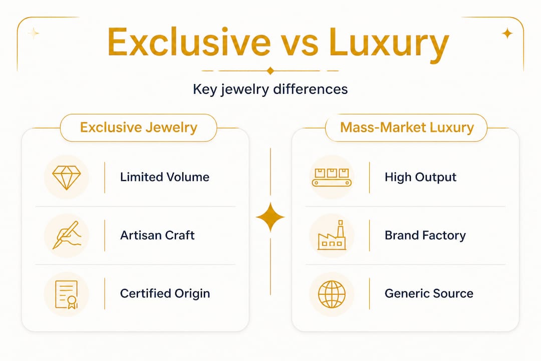 Infographic comparing exclusive vs luxury jewelry