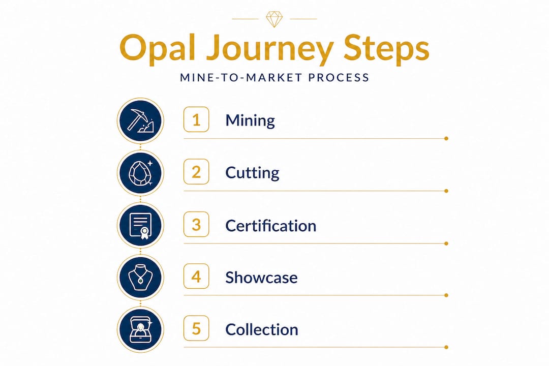 Infographic illustrating mine-to-market opal journey steps