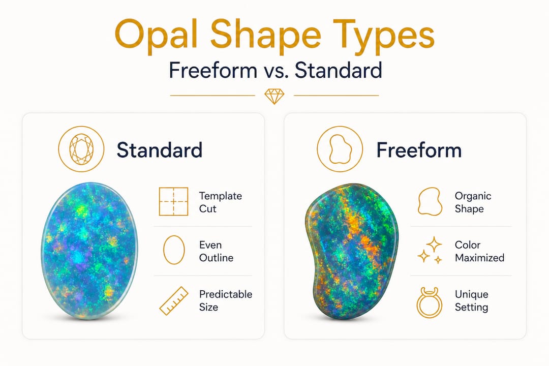 Infographic comparing freeform and standard opal shapes