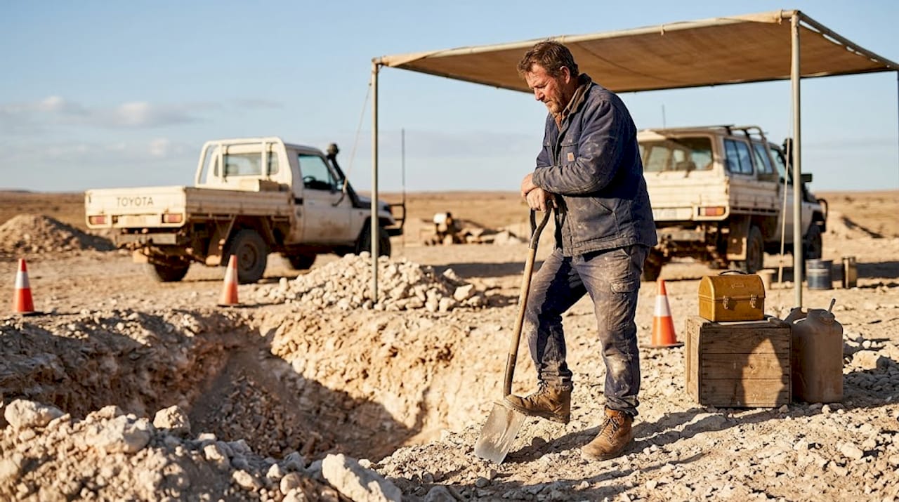Australian opal miner at open-cut desert mine