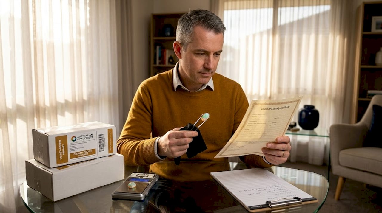 Gemologist checking chain of custody certificate