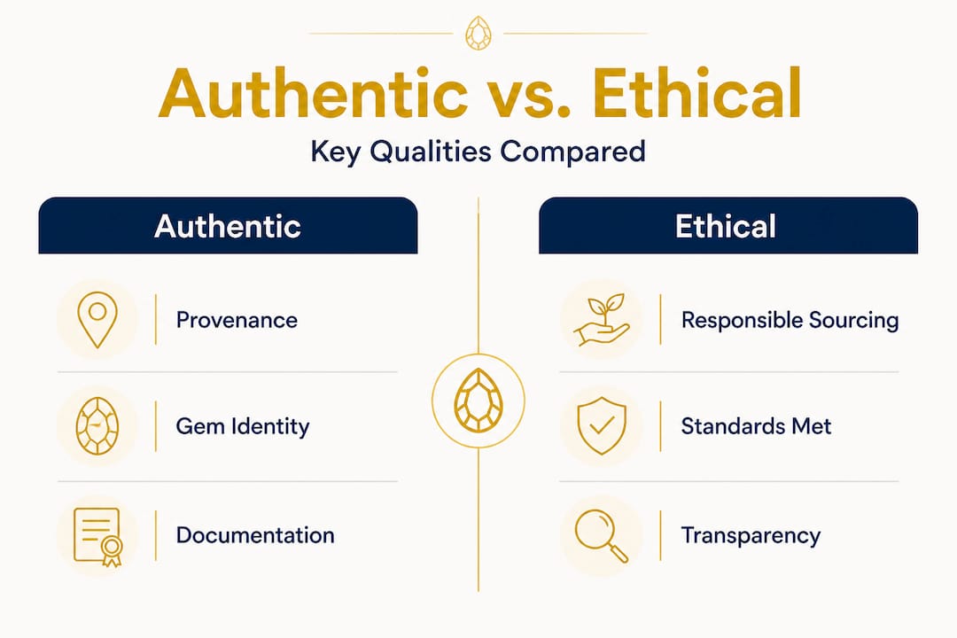 Infographic comparing authentic and ethical jewelry categories