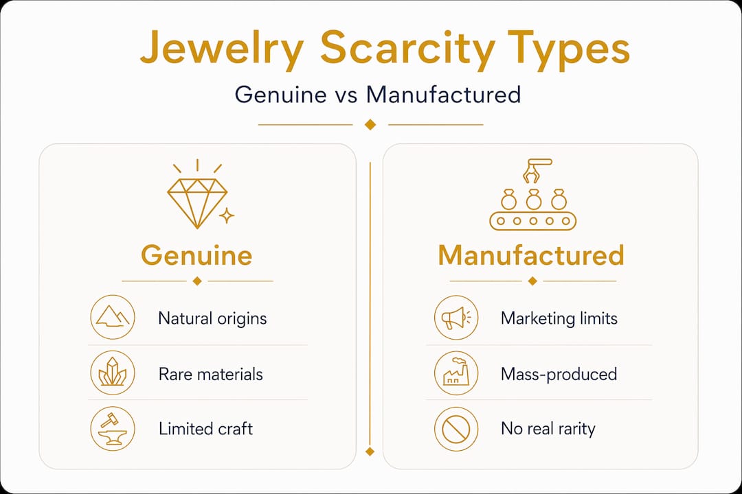 Infographic comparing genuine and manufactured jewelry scarcity