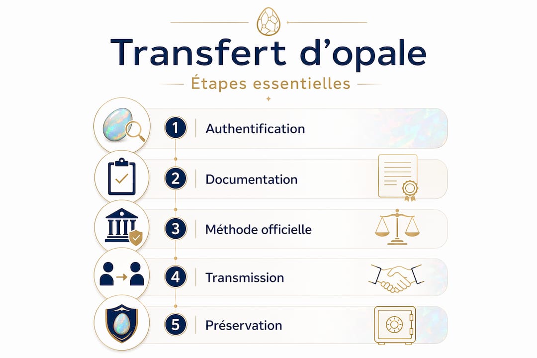 Les différentes étapes du transfert d’un bijou en opale présentées en infographie