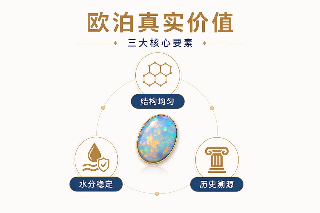 展示蛋白石价值三大支柱的分层信息图
