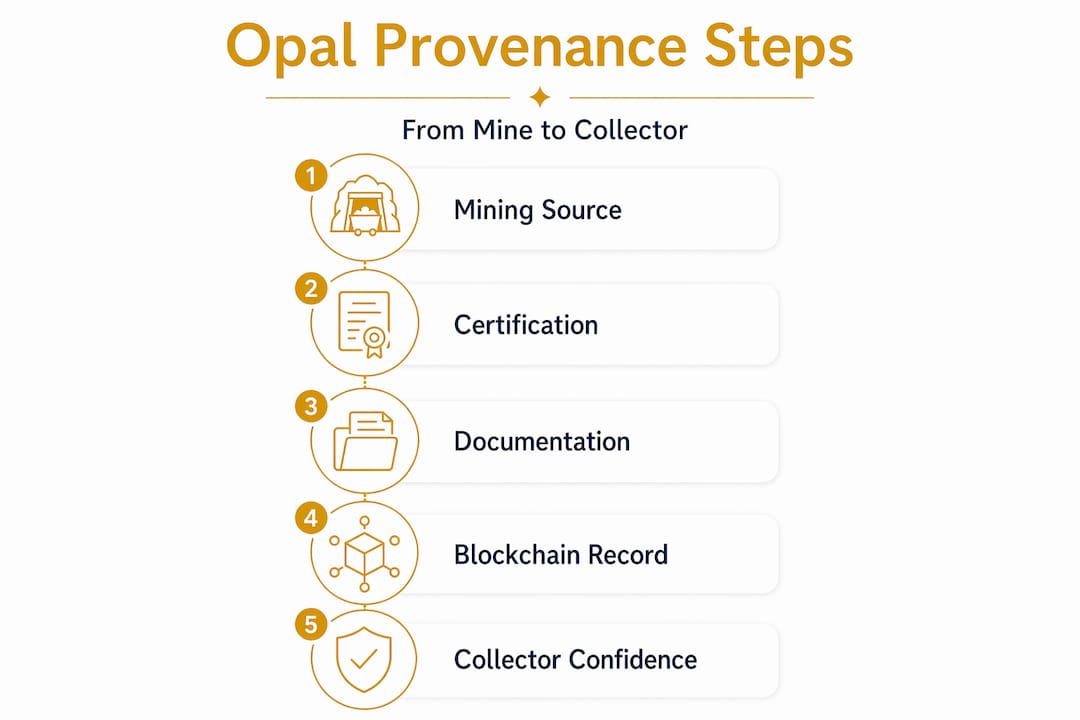 Steps tracking Australian opal provenance vertically
