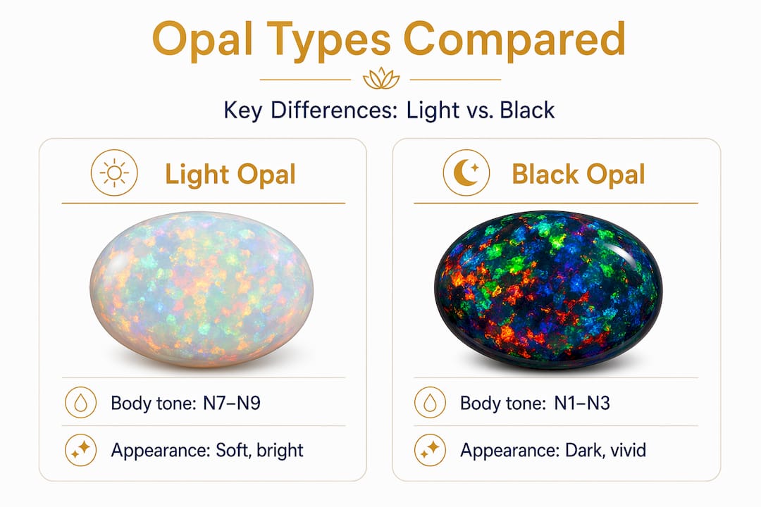 Infographic comparing light and black opals