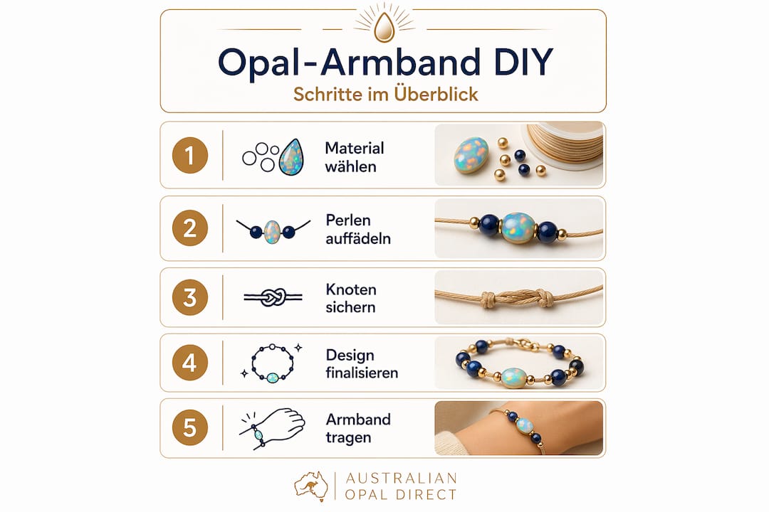 Schritt-für-Schritt-Infografik: So bastelst du ein Opal-Armband