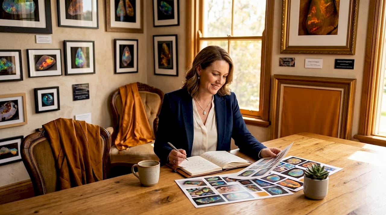 Brand strategist reviewing opal mood board
