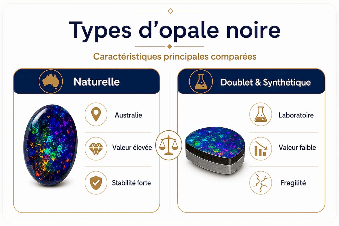 Infographie comparative sur les différentes variétés d’opale noire