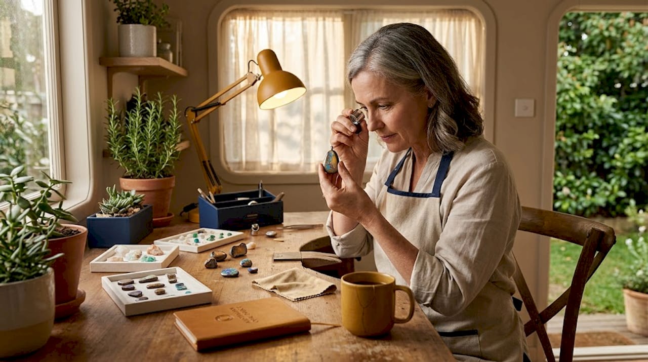 Jeweler inspecting boulder opal pendant