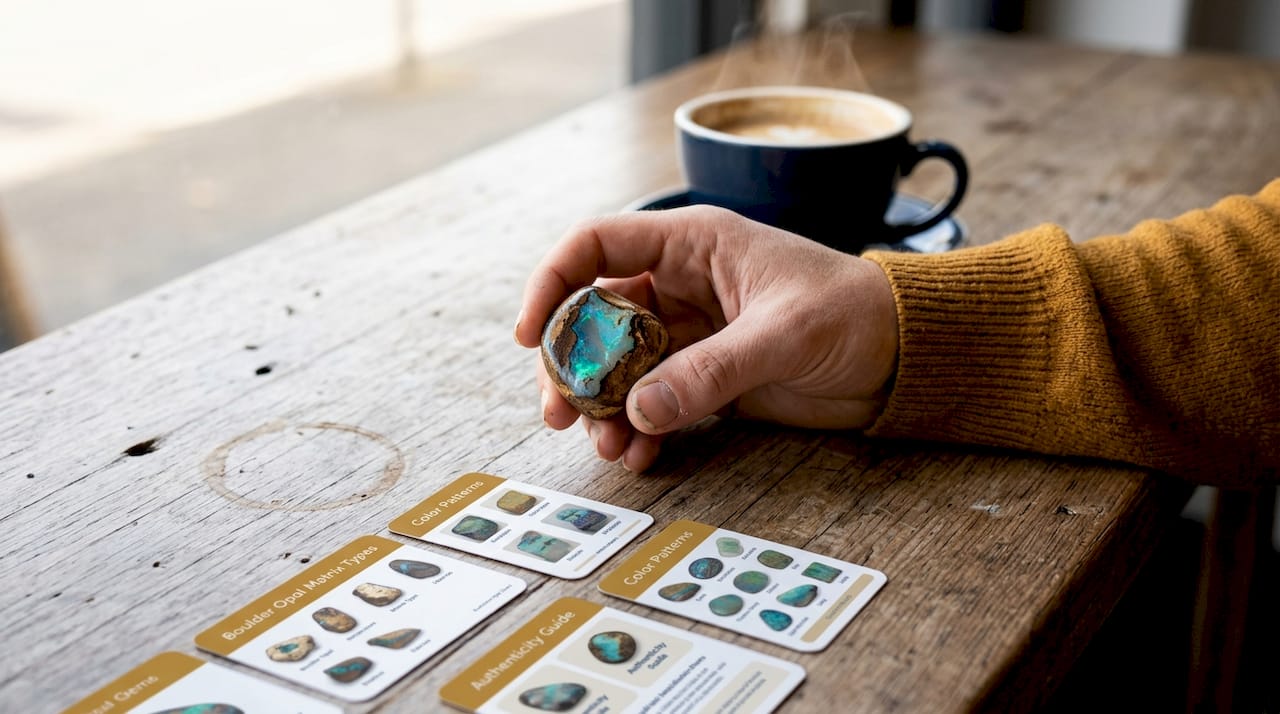 Hand holding boulder opal with ironstone