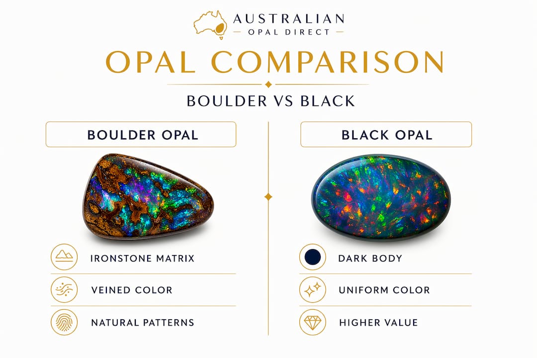 Infographic comparing boulder and black opals