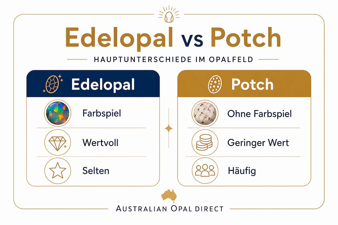 Infografik: Die wichtigsten Unterschiede zwischen Edelopal und Potch auf einen Blick