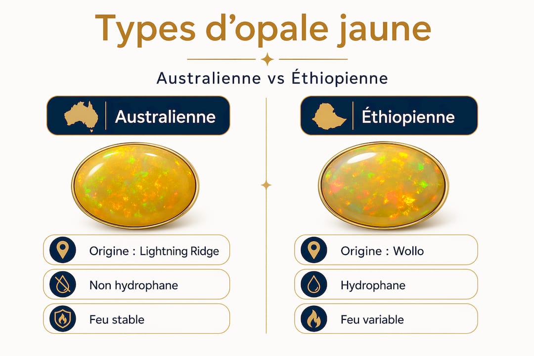 Infographie : les différences entre les opales jaunes d’Australie et d’Éthiopie en un clin d’œil