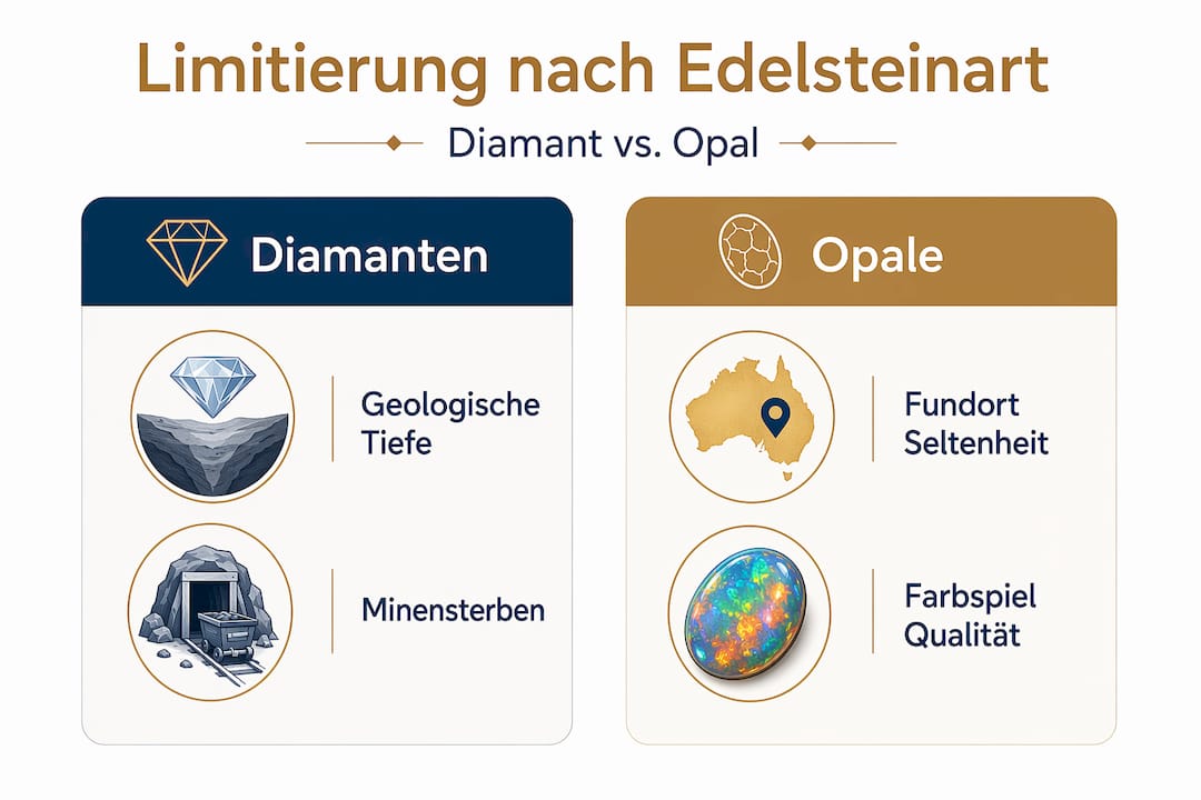 Infografik: Begrenzung von Diamanten und Opalen im Vergleich