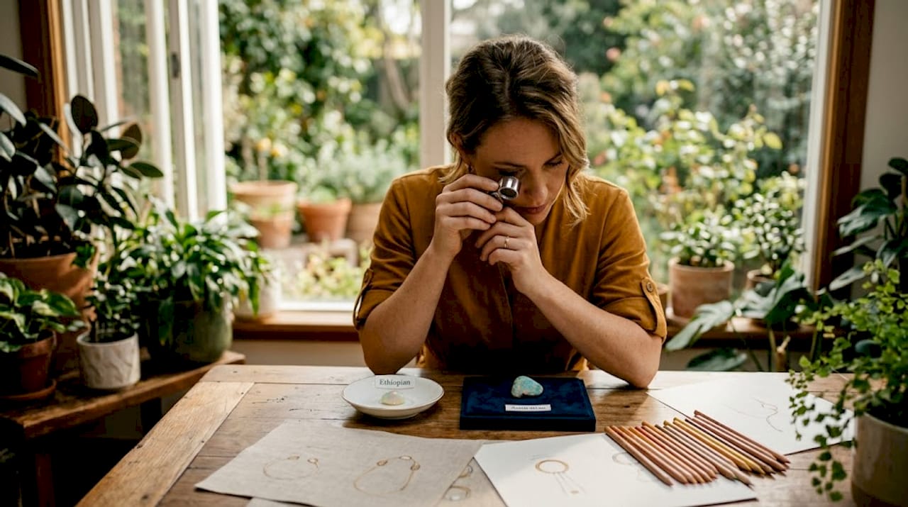 Designer comparing Ethiopian and Australian opals
