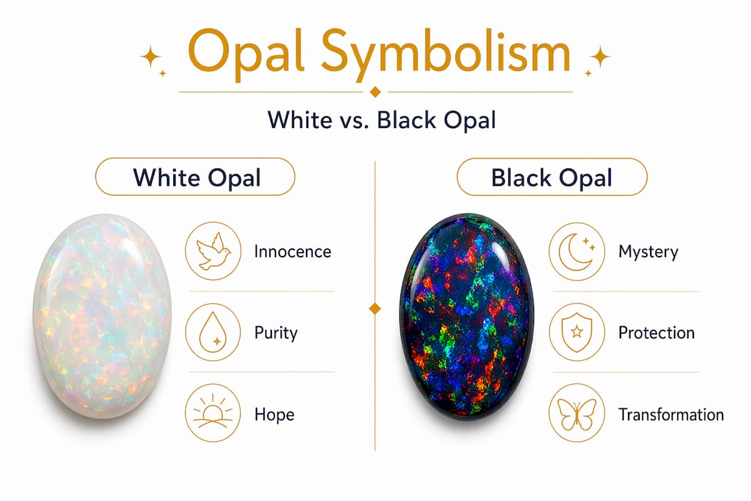 Infographic comparing white and black opal symbolism