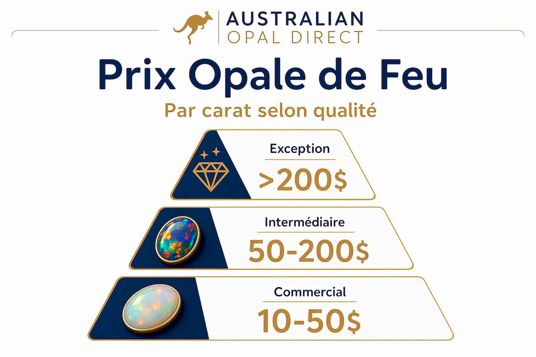 Infographie présentant les différentes gammes de prix de l’opale de feu