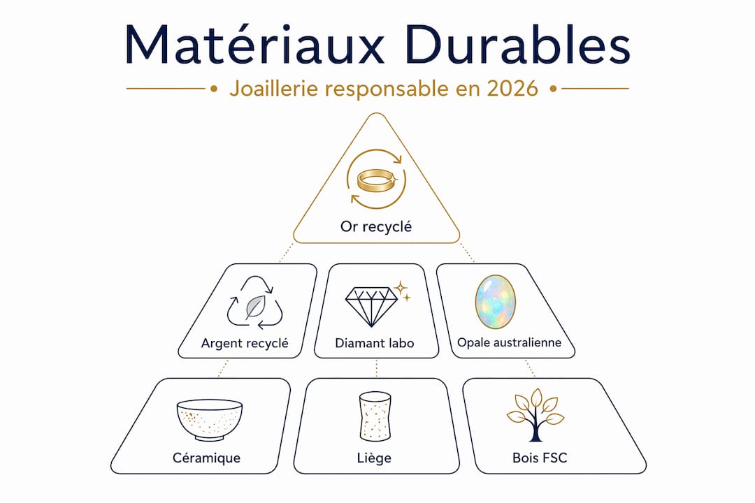 Pyramide illustrant les matériaux les plus écoresponsables pour la création de bijoux