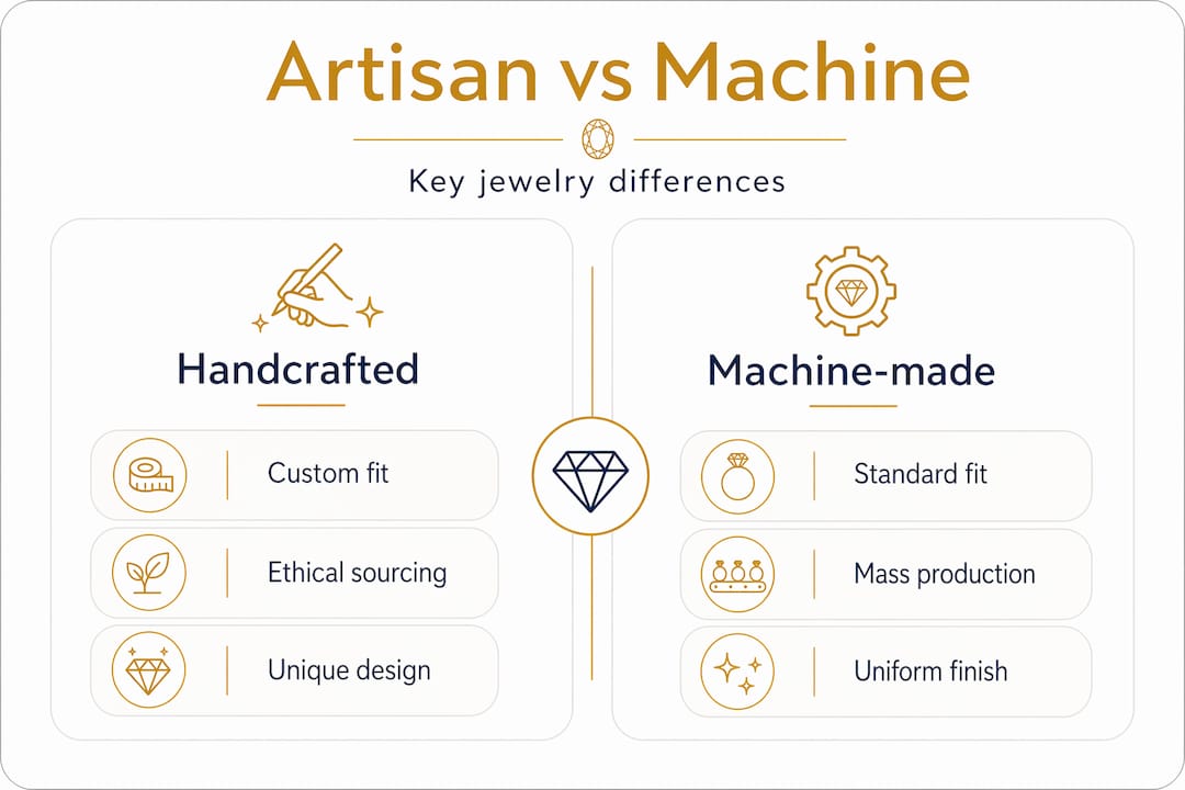 Infographic comparing artisan and machine jewelry