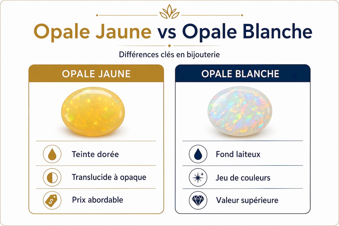 Infographie : les différences entre opale jaune et opale blanche