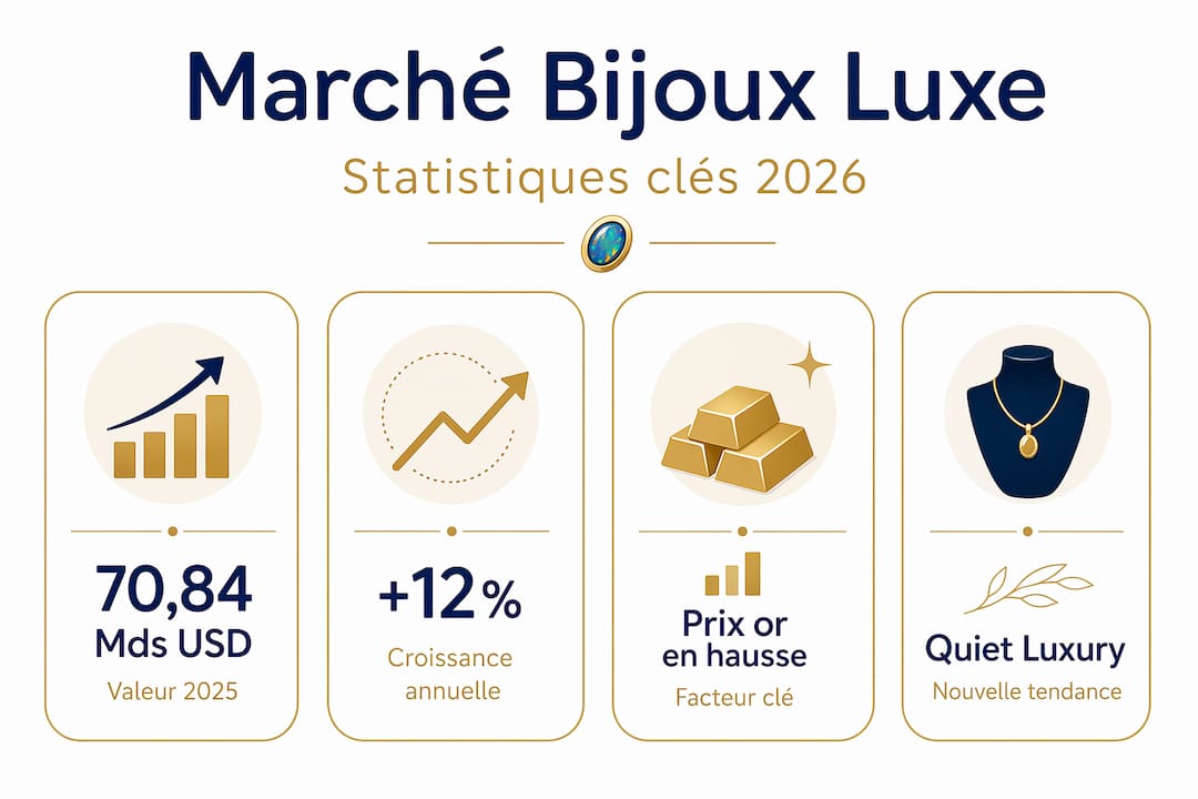 Infographie mettant en avant les chiffres clés du marché de la joaillerie haut de gamme