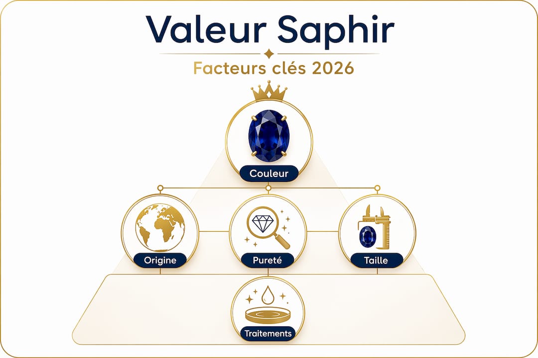 Présentation graphique des différents critères qui déterminent la valeur d’un saphir