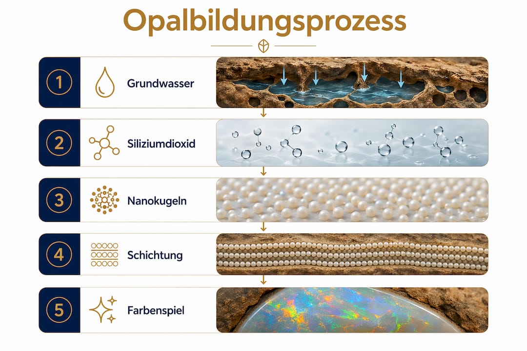 Grafische Darstellung: So entsteht Opal – die fünf wichtigsten Schritte im Überblick