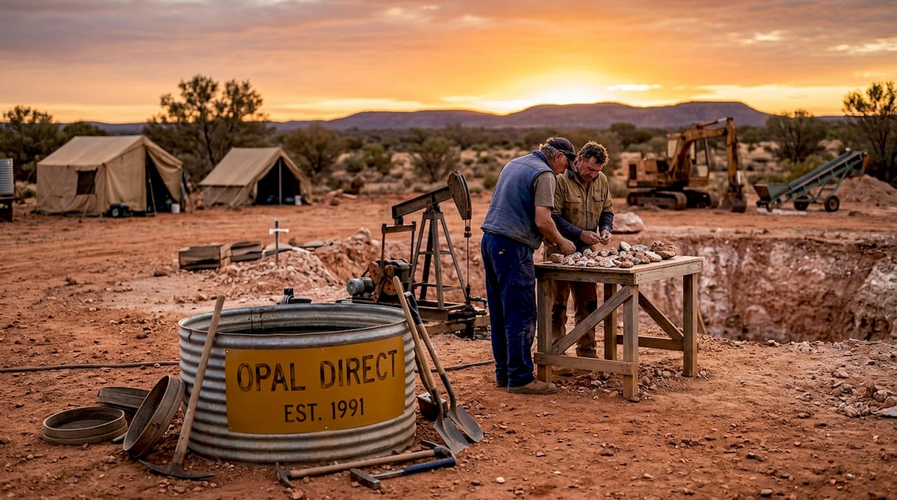Australian opal mining site at dawn