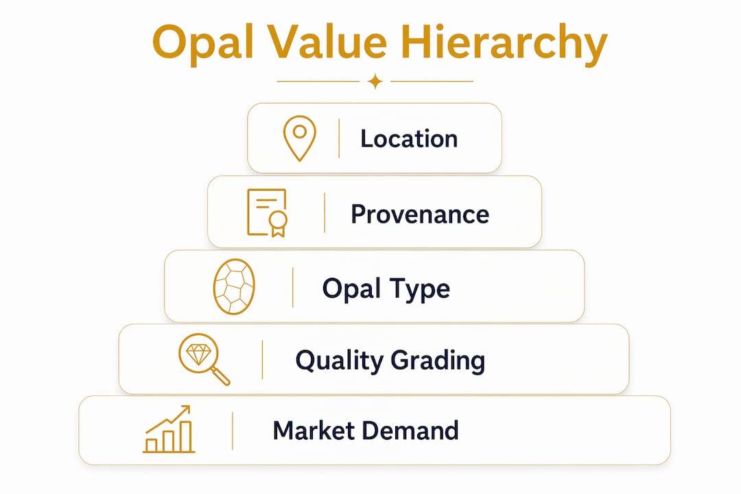 Infographic showing ranked opal value factors