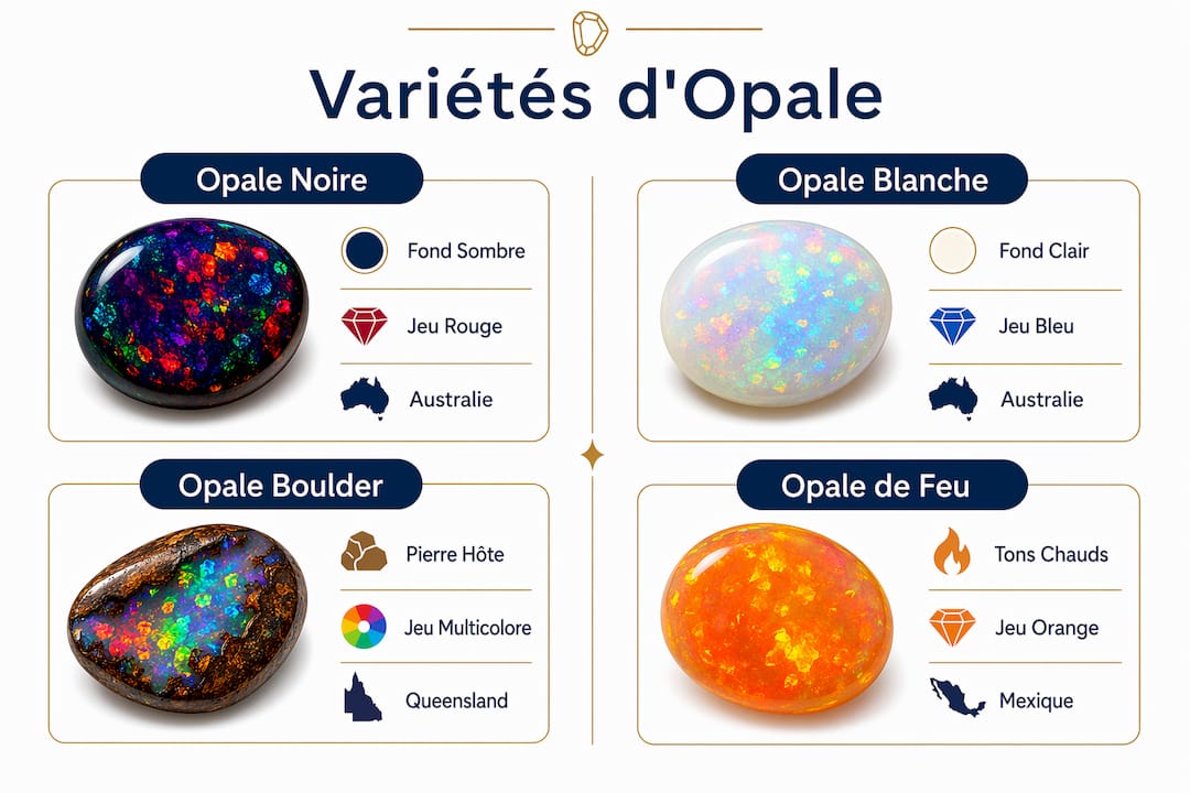 Visuel comparatif des principales variétés d'opales