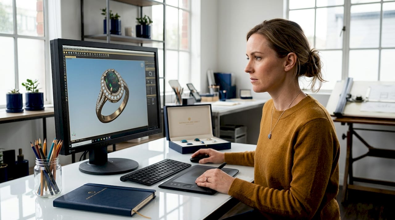 Designer working on CAD jewelry model