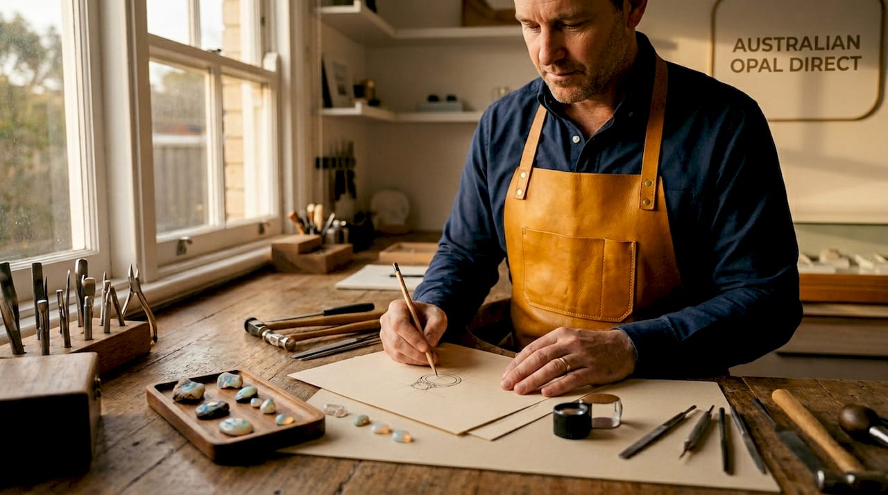 Jeweler sketching custom ring design