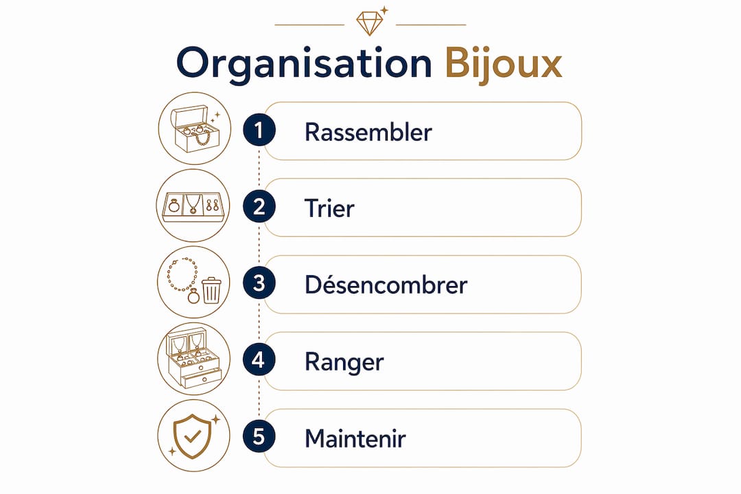 Infographie : les étapes clés pour bien organiser ses bijoux