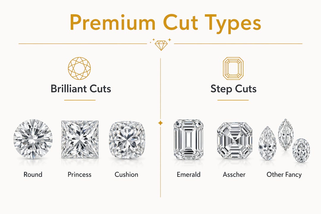 Infographic comparing brilliant and step gemstone cuts