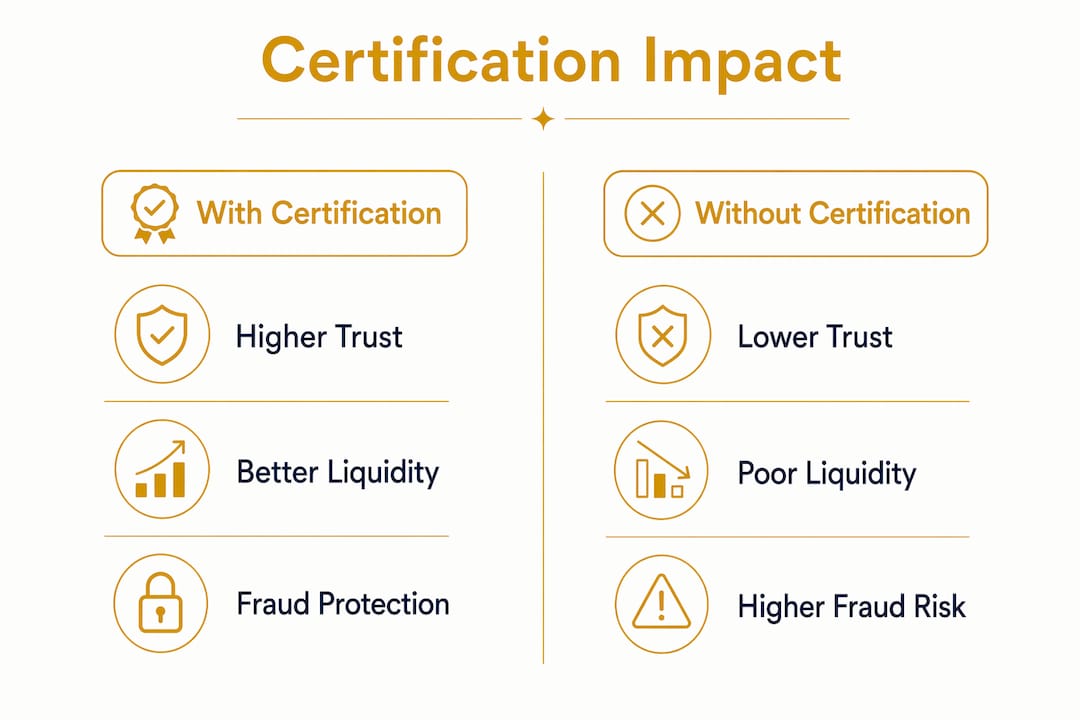 Infographic comparing certified vs uncertified gemstone investment risks