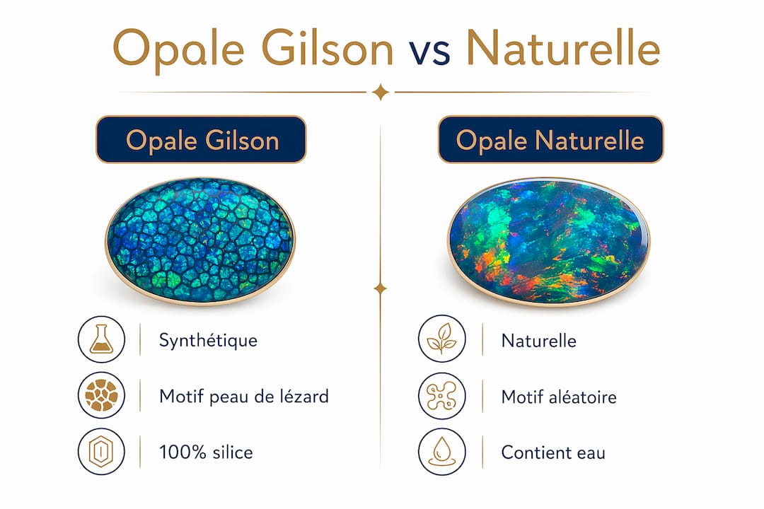 Comparatif visuel entre les opales Gilson et les opales naturelles