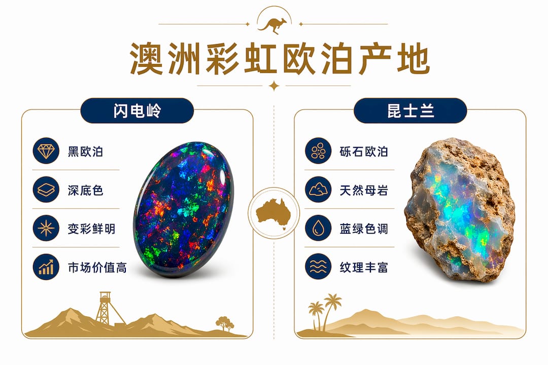 澳大利亚彩虹欧泊主要产区及各地欧泊特点对比图