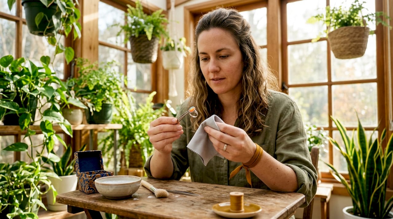 Jeweler delicately cleaning a luxury opal ring